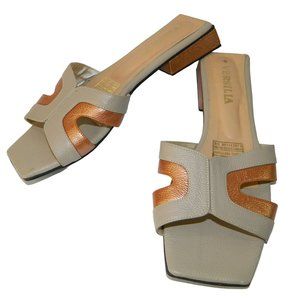 Versilia Oasis Sandals Metallic Copper Leather Size 40 Eu 9.5 US Square Low Heel